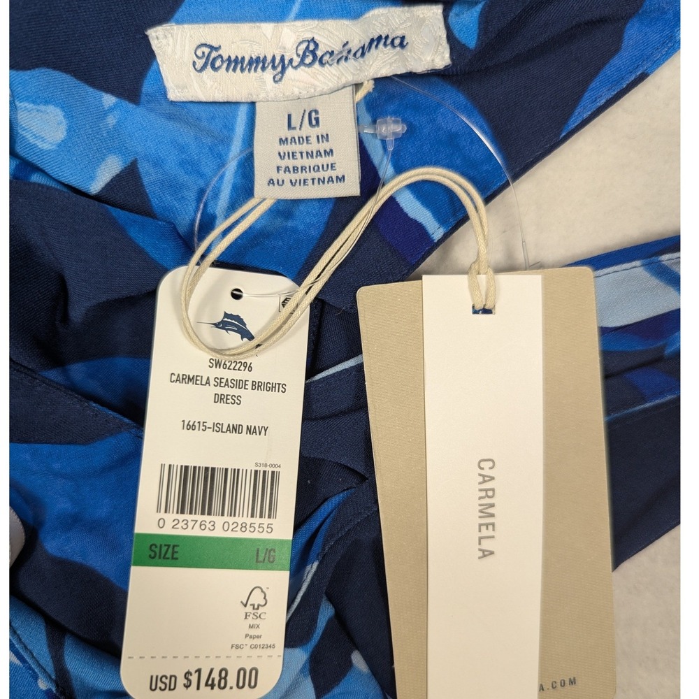 NEW Tommy Bahama Carmela Seaside Brights Dress Island Navy Floral Halter L - Picture 4 of 4